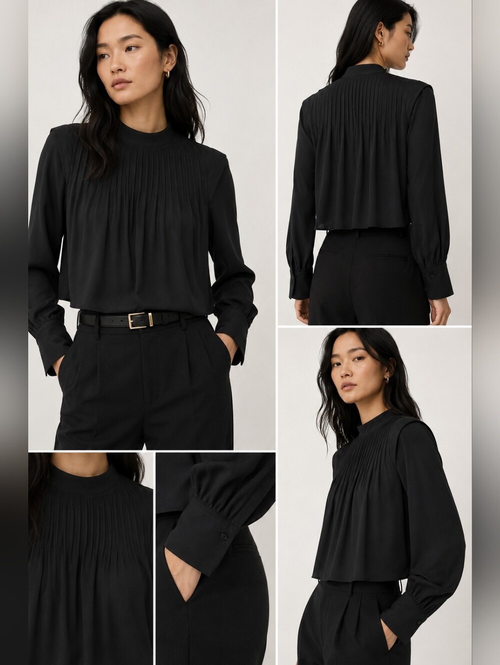 Aritzia Babaton Black Cropped pleated  Blouse Xs